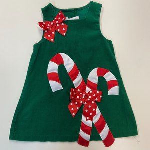 Bonnie Baby Green Corduroy Candy Cane Dress  - Size 24 Months